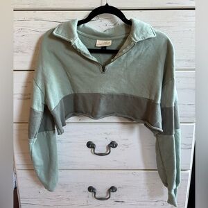 XS Sage Green Quater-zip Cropped Long Sleeve
